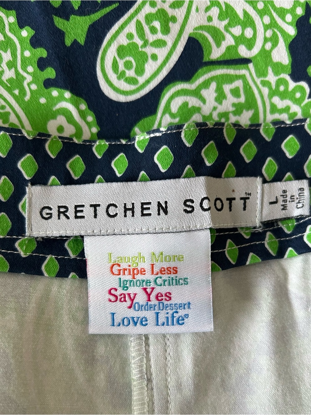 Gretchen Scott Designs Navy and Lime Green Paisley Pant - Picture 2 of 10